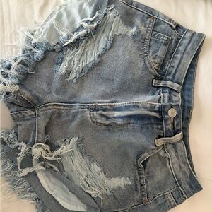SHEIN Light Blue Distressed Jean Shorts